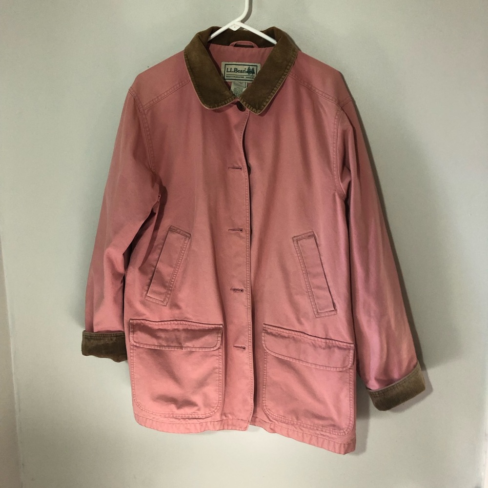 LL Bean womens pink chore barn coat corduroy collar cuffs XL 0 WY22 preppy